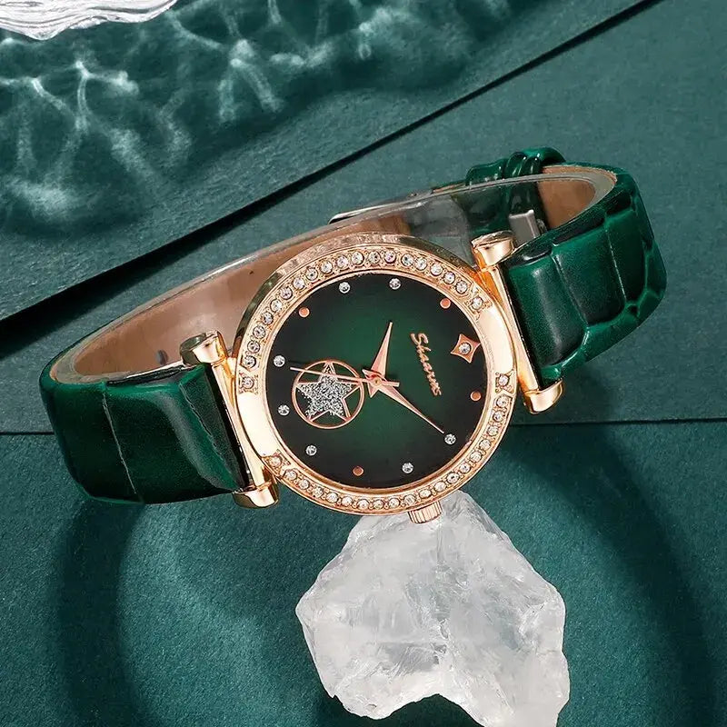 Relojes set ,Green Luxury Quartz Watch Set