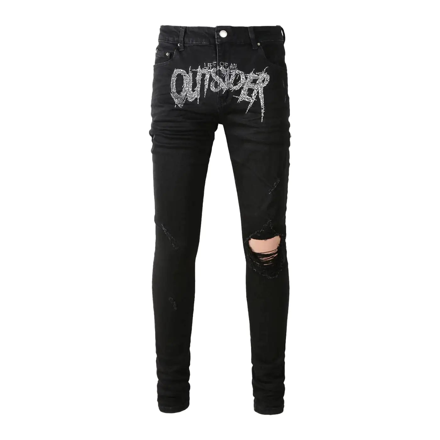 Avenger High Street Embroidered Letters Retro Straight Jeans