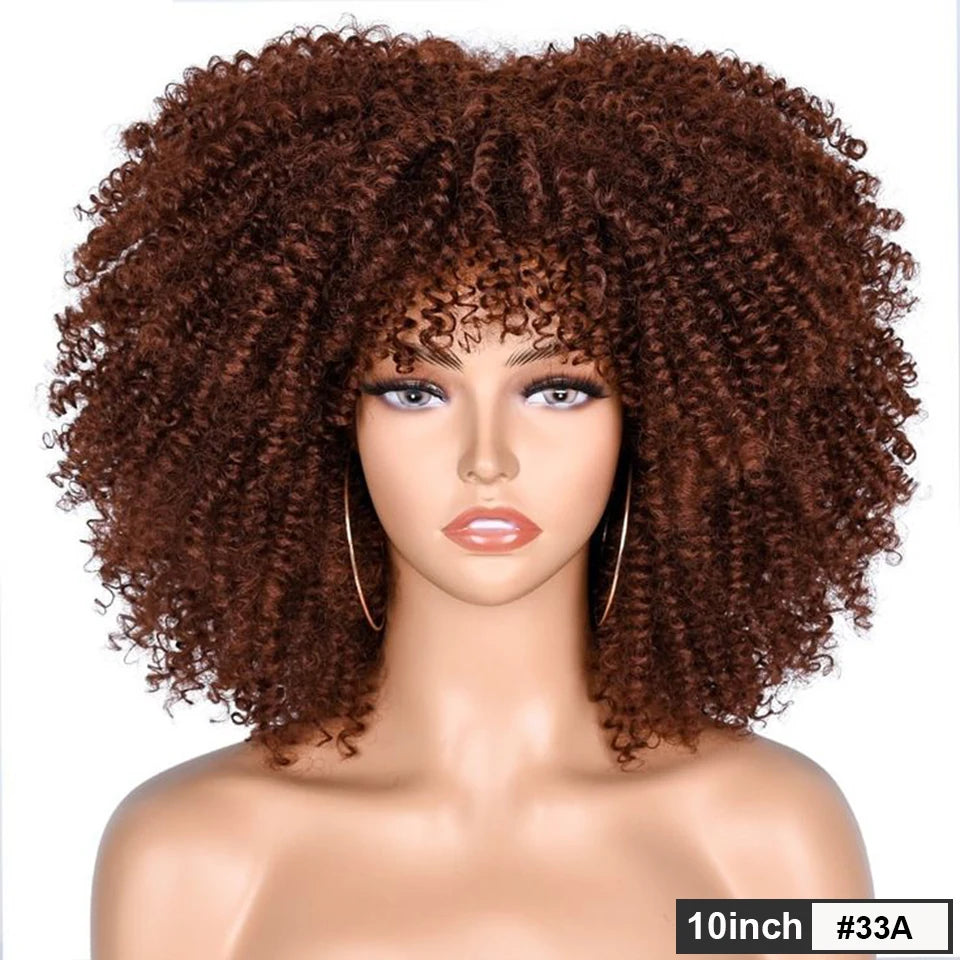 Rebecca 250% Density Short Afro Kinky Curly Human Hair Wigs With Bangs Sassy Fluffy Growth Natural Wigs Full Machine Made Wigs