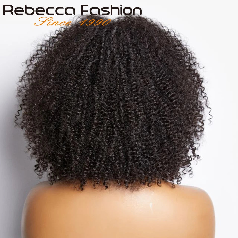 Rebecca 250% Density Short Afro Kinky Curly Human Hair Wigs With Bangs Sassy Fluffy Growth Natural Wigs Full Machine Made Wigs