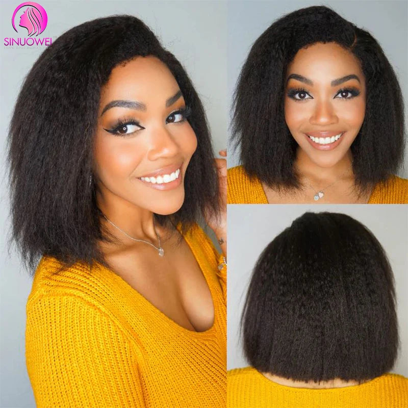 pelucas girl Short Bob Wig Yaki Straight V Part Wig 100% Human Hair No Glue Brazilian Human Hair Kinky Straight U Part Wigs For Woman