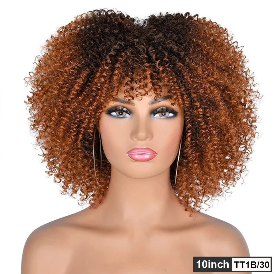 Rebecca 250% Density Short Afro Kinky Curly Human Hair Wigs With Bangs Sassy Fluffy Growth Natural Wigs Full Machine Made Wigs