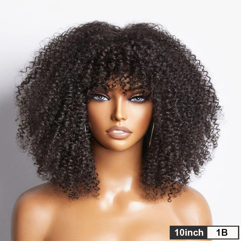 Rebecca 250% Density Short Afro Kinky Curly Human Hair Wigs With Bangs Sassy Fluffy Growth Natural Wigs Full Machine Made Wigs