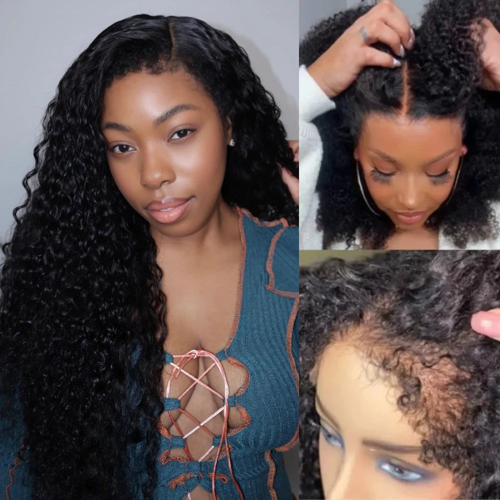 Kinky Curly Lace Front Wig Human Hair With 4C Edges Baby Hair Lace Wigs Realistic Natural Curly Hairline Lace Wig 180% Density