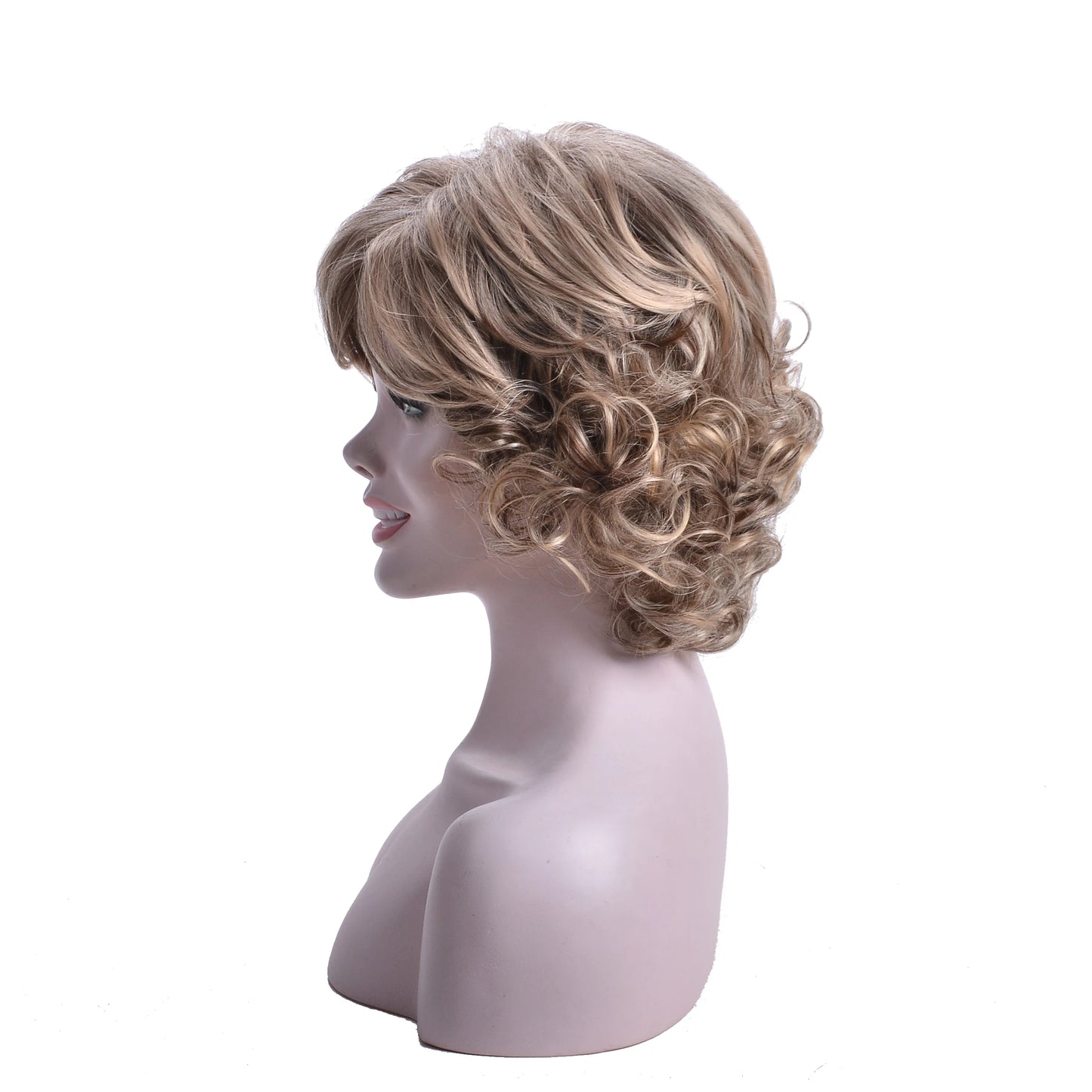 Women's Fashion Natural Wigs Brown Curly Bob Wigs Soft Heat Resistant Short Curly Bob Wavy Wig Real Looking Mommy Wig Pelucas