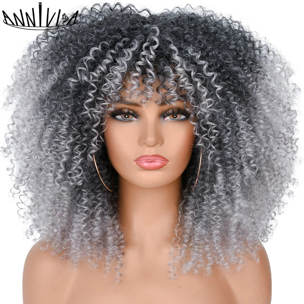 Curly Wigs With Bangs Afro Curly Wigs for Black Women Large Bouncy and Soft Natural Synthetic Wigs for Daily Party Cosplay