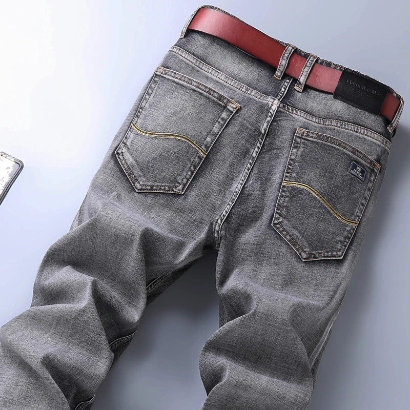 2022 New Men's Stretch Regular Fit Jeans Business Casual Classic Style Fashion Denim Trousers Male Black Blue Gray Pants