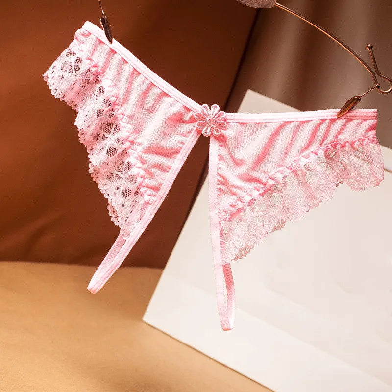 Sexy Porno Crotchless Lingerie Women Thongs G strings Lace Panties Low-rise Open Crotch Briefs for Sex Transparent Underwear