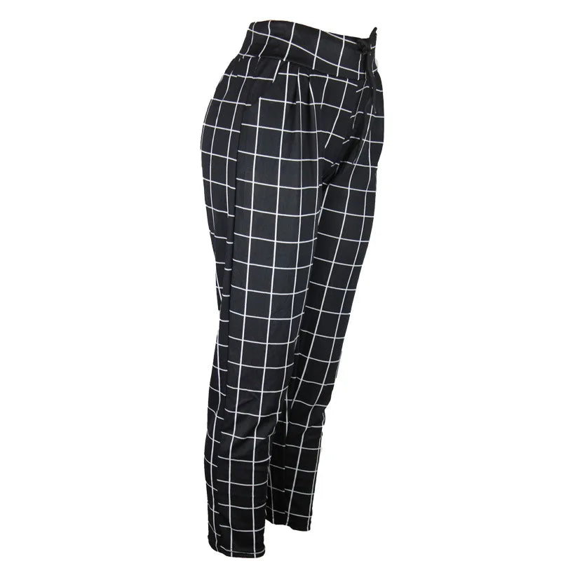 Fall Winter Plaid Black Pants for Women Fashion Elastic Waist Pockets Printed Loose Casual Pencil Pant Ol Ladies Trousers XXL