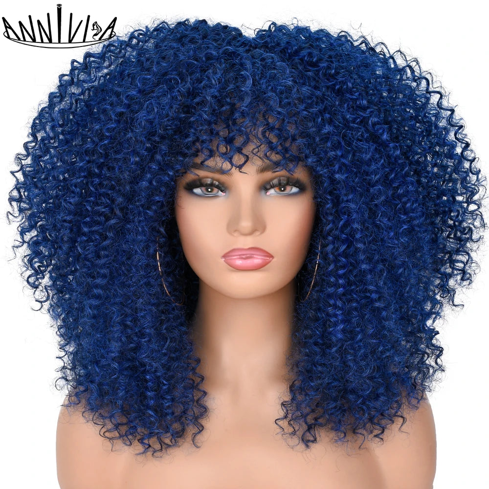 Curly Wigs With Bangs Afro Curly Wigs for Black Women Large Bouncy and Soft Natural Synthetic Wigs for Daily Party Cosplay