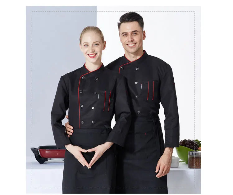 ropas de cocina ,chef Men's Kitchen Jacket and Cooking Apron Hotel Women Waiter Catering Uniform Long Sleeve Bakery Bar Cafe Clothes Chef Coat