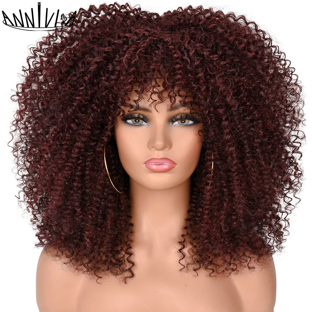 Curly Wigs With Bangs Afro Curly Wigs for Black Women Large Bouncy and Soft Natural Synthetic Wigs for Daily Party Cosplay