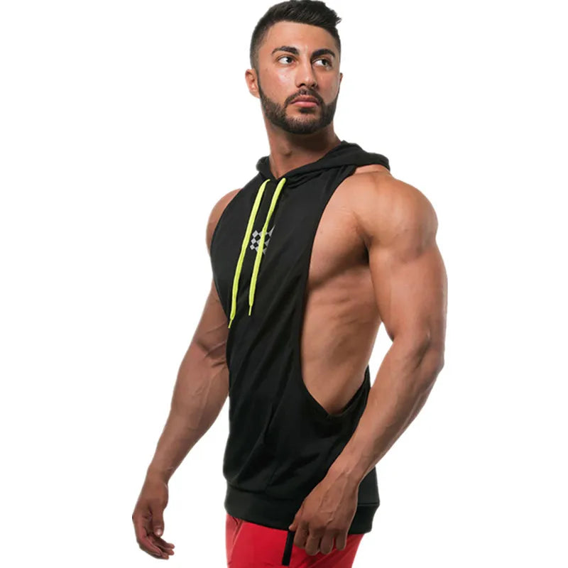 ropa fitness Gyms Bodybuilding Workout Clothing Mens Hooded Tank Top Breathable Mesh Summer Fitness Sleeveless Vest Shirts Casual Ropa Hombre