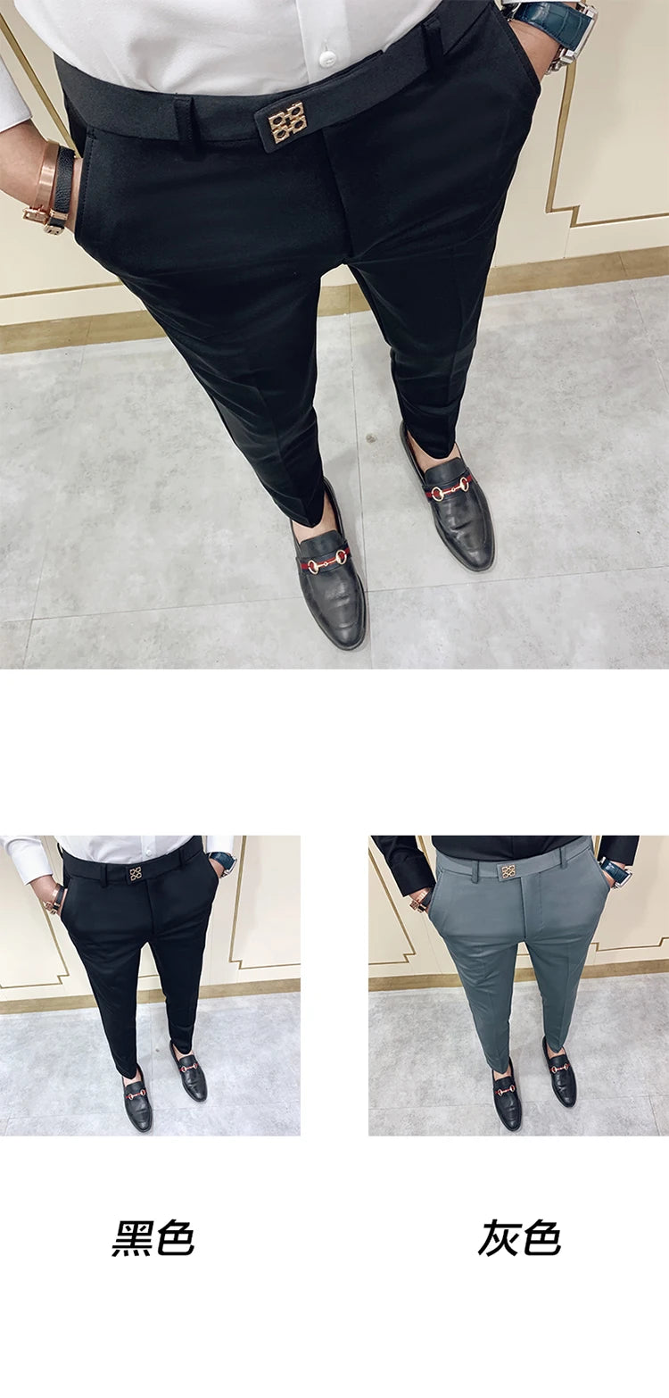 Spring and Autumn Men's Pants Fashion Korean Slim Men's Casual Ankle Pants Streetwear Men's Pants Men's Black Grey