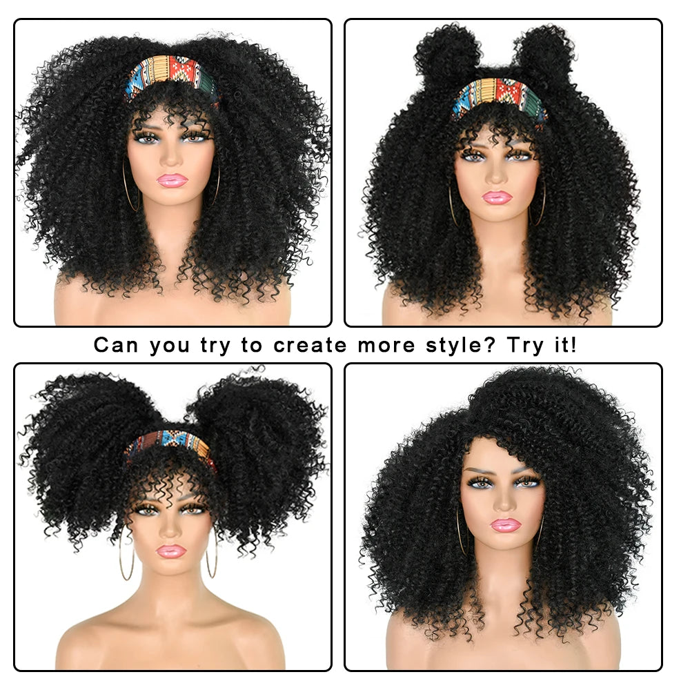 Curly Wigs With Bangs Afro Curly Wigs for Black Women Large Bouncy and Soft Natural Synthetic Wigs for Daily Party Cosplay