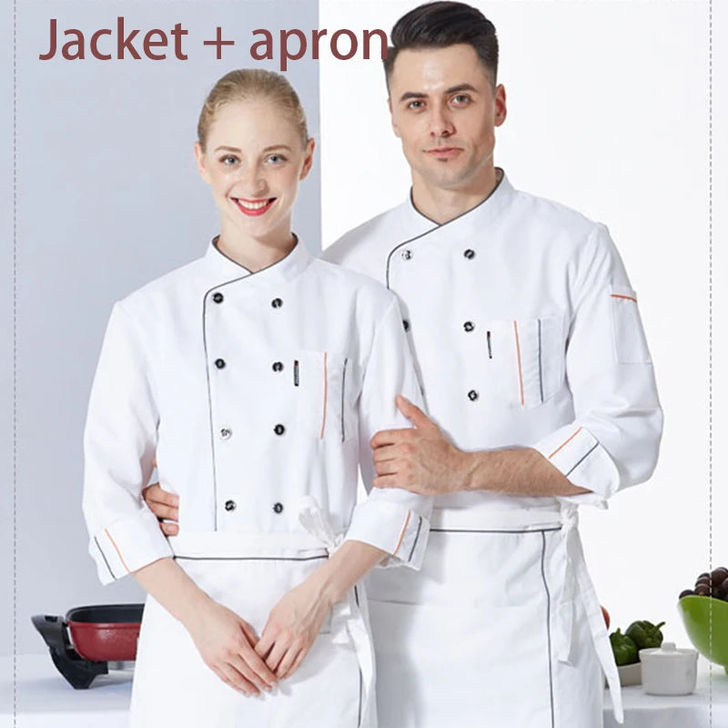 ropas de cocina ,chef Men's Kitchen Jacket and Cooking Apron Hotel Women Waiter Catering Uniform Long Sleeve Bakery Bar Cafe Clothes Chef Coat