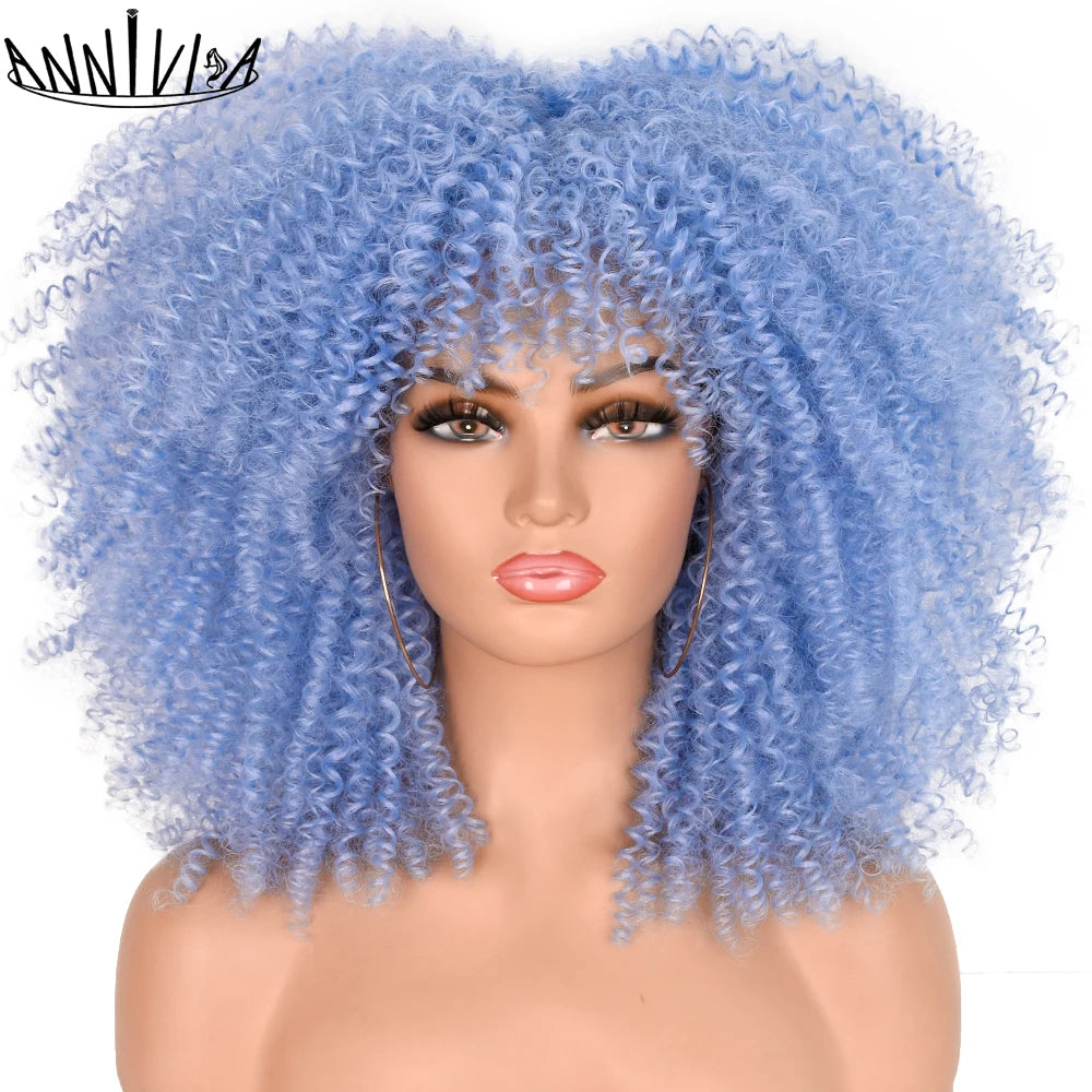 Curly Wigs With Bangs Afro Curly Wigs for Black Women Large Bouncy and Soft Natural Synthetic Wigs for Daily Party Cosplay