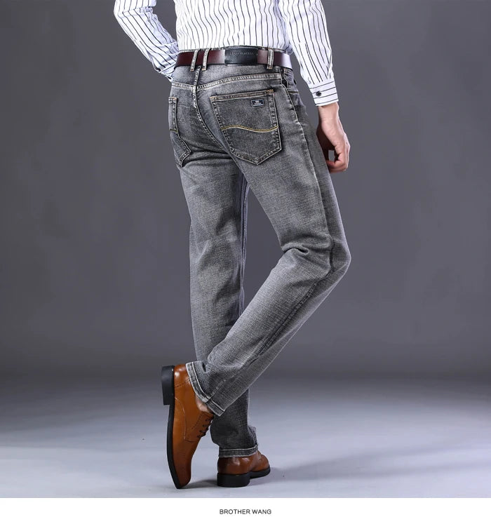 2022 New Men's Stretch Regular Fit Jeans Business Casual Classic Style Fashion Denim Trousers Male Black Blue Gray Pants