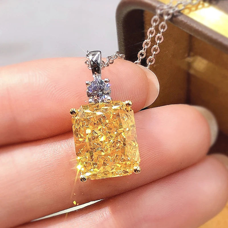 collares Huitan Yellow Square Cubic Zircon Pendant Necklace for Women Simple Stylish Design Lady's Party Accessories Gift Fashion Jewelry