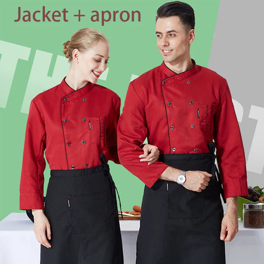 ropas de cocina ,chef Men's Kitchen Jacket and Cooking Apron Hotel Women Waiter Catering Uniform Long Sleeve Bakery Bar Cafe Clothes Chef Coat