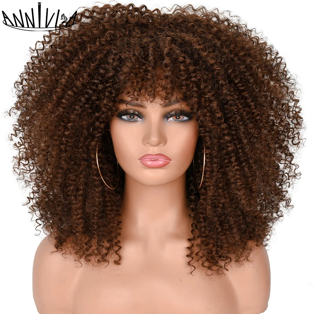 Curly Wigs With Bangs Afro Curly Wigs for Black Women Large Bouncy and Soft Natural Synthetic Wigs for Daily Party Cosplay