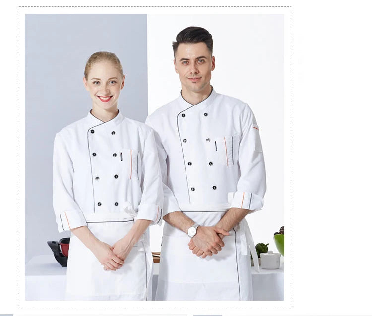 ropas de cocina ,chef Men's Kitchen Jacket and Cooking Apron Hotel Women Waiter Catering Uniform Long Sleeve Bakery Bar Cafe Clothes Chef Coat