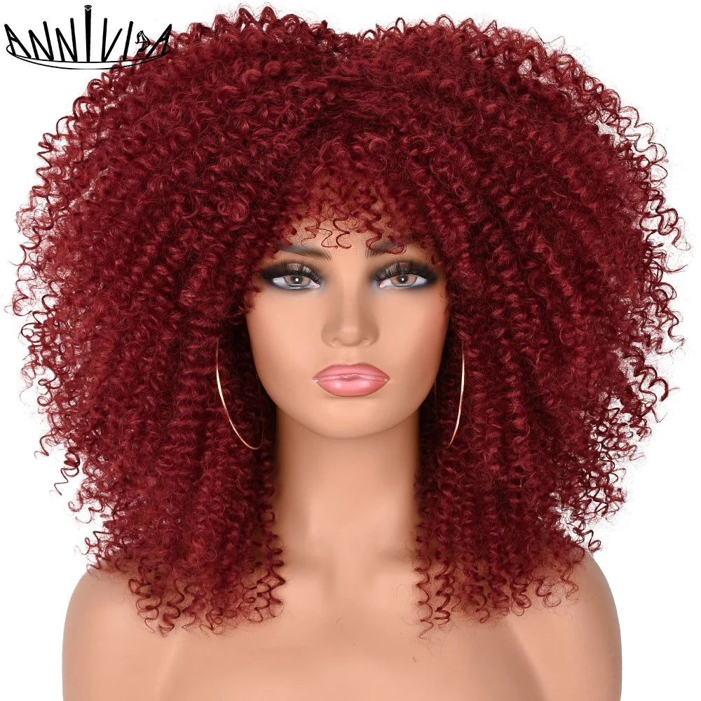 Curly Wigs With Bangs Afro Curly Wigs for Black Women Large Bouncy and Soft Natural Synthetic Wigs for Daily Party Cosplay