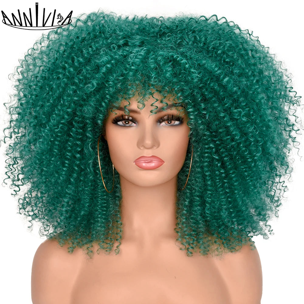 Curly Wigs With Bangs Afro Curly Wigs for Black Women Large Bouncy and Soft Natural Synthetic Wigs for Daily Party Cosplay