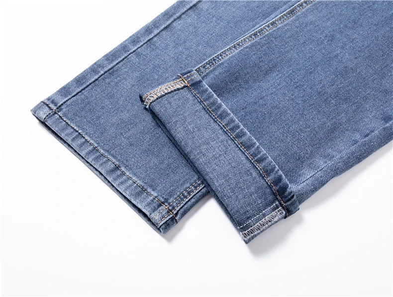 Plus Size 40 42 44 Autumn Men's Blue Straight Loose Jeans Business Casual Cotton Stretch Denim Pants Male Brand