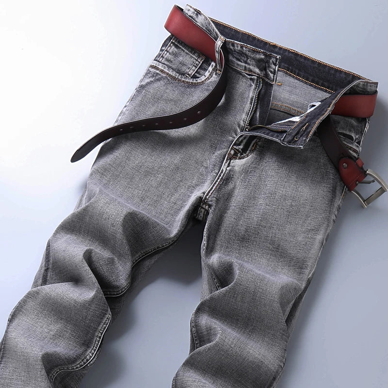 2022 New Men's Stretch Regular Fit Jeans Business Casual Classic Style Fashion Denim Trousers Male Black Blue Gray Pants