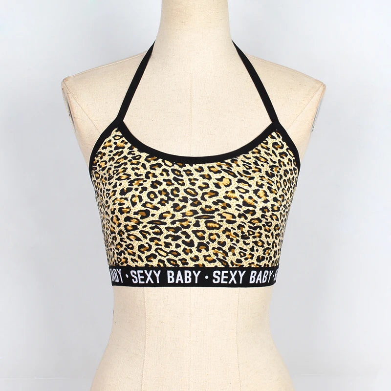 RoRoDox Women Sexy Halter Leopard Crop Top Fashion Ladies Camisoles Tanks Underwear SEXY BABY Printed