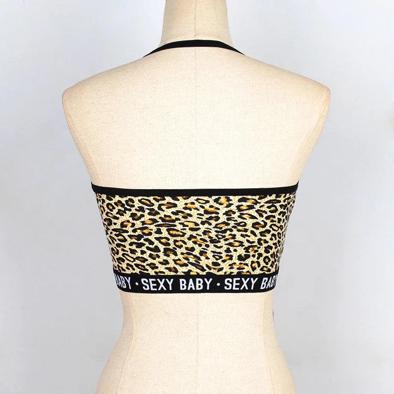 RoRoDox Women Sexy Halter Leopard Crop Top Fashion Ladies Camisoles Tanks Underwear SEXY BABY Printed