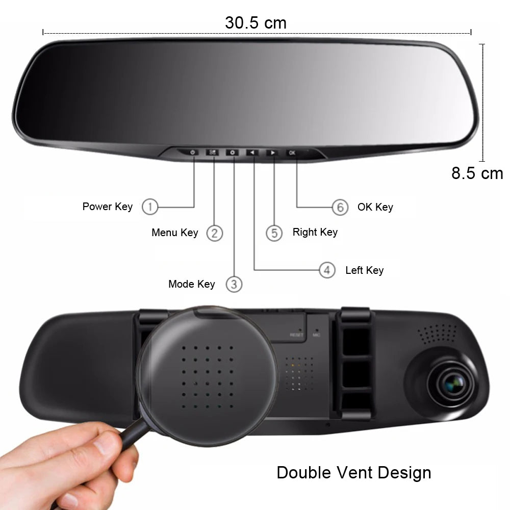 ADDKEY Car DVR Dual Lens Car Camera FullHD 1080P 4.3 inch Video Recorder Rearview Mirror Rear view DVR Dash cam Auto Registrator