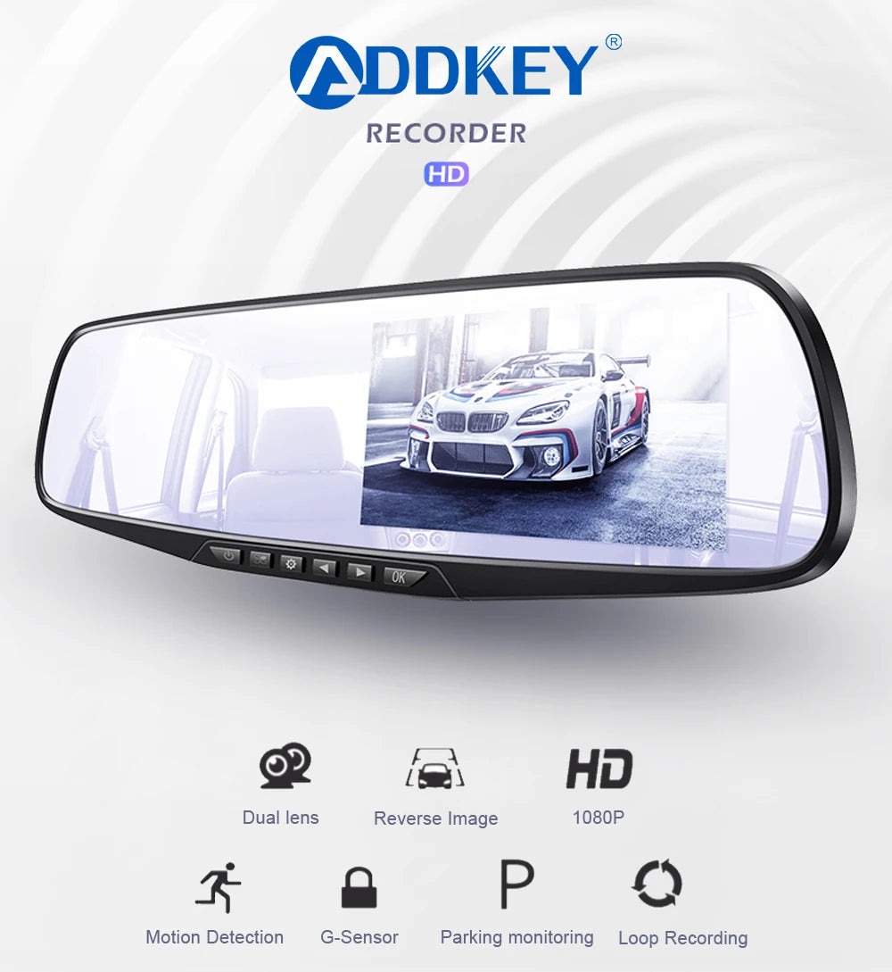 ADDKEY Car DVR Dual Lens Car Camera FullHD 1080P 4.3 inch Video Recorder Rearview Mirror Rear view DVR Dash cam Auto Registrator