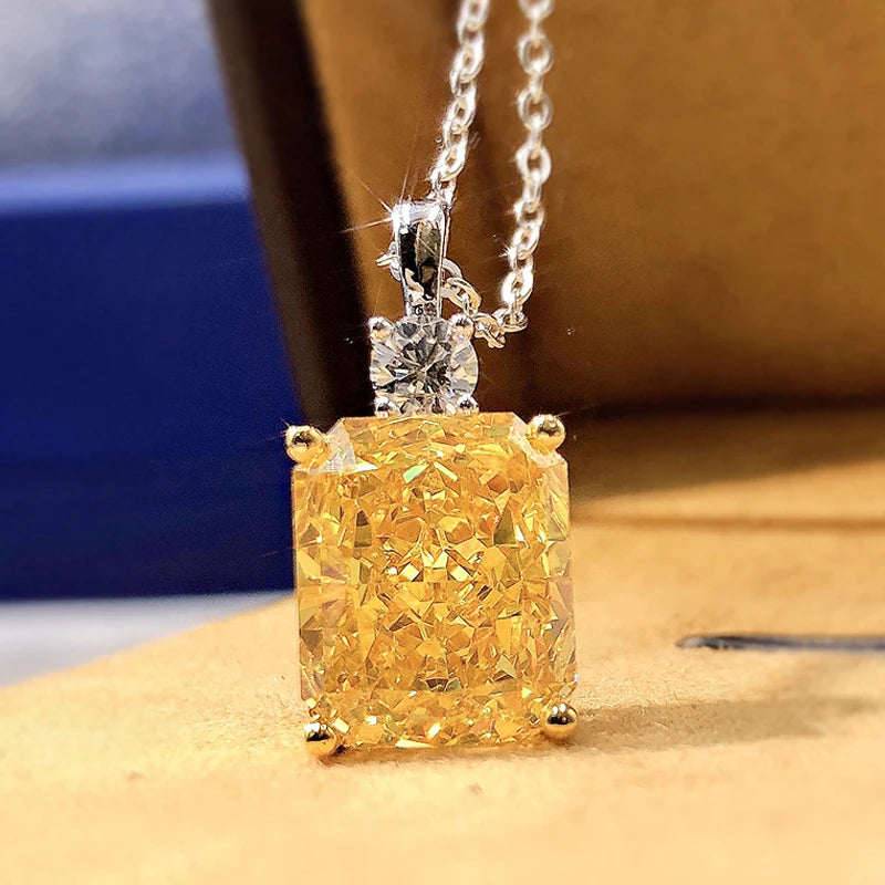 collares Huitan Yellow Square Cubic Zircon Pendant Necklace for Women Simple Stylish Design Lady's Party Accessories Gift Fashion Jewelry