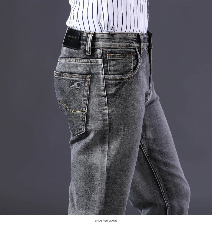 2022 New Men's Stretch Regular Fit Jeans Business Casual Classic Style Fashion Denim Trousers Male Black Blue Gray Pants