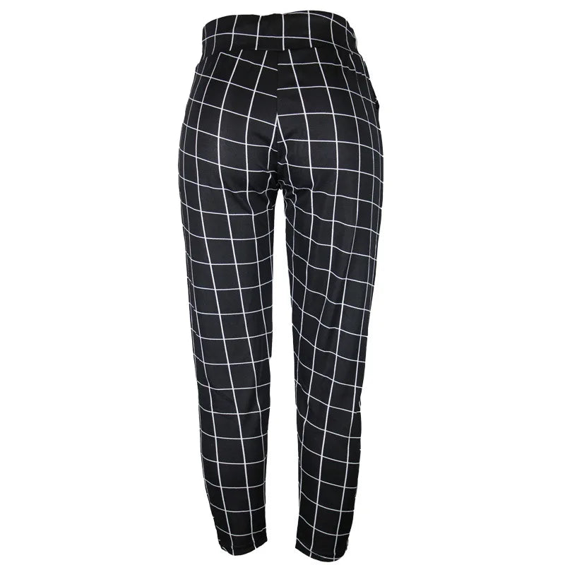 Fall Winter Plaid Black Pants for Women Fashion Elastic Waist Pockets Printed Loose Casual Pencil Pant Ol Ladies Trousers XXL