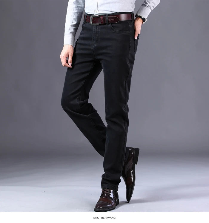 2022 New Men's Stretch Regular Fit Jeans Business Casual Classic Style Fashion Denim Trousers Male Black Blue Gray Pants