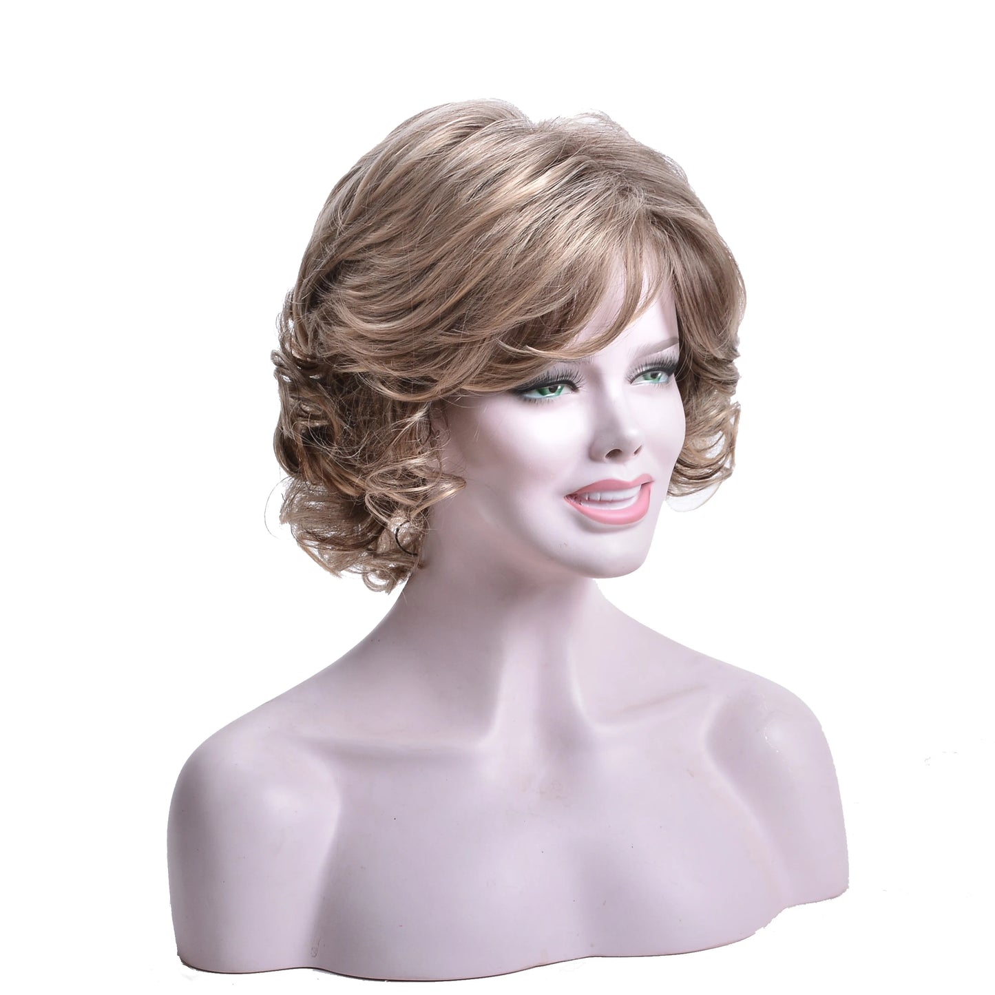 Women's Fashion Natural Wigs Brown Curly Bob Wigs Soft Heat Resistant Short Curly Bob Wavy Wig Real Looking Mommy Wig Pelucas