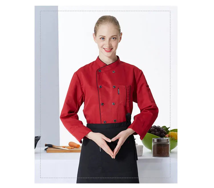 ropas de cocina ,chef Men's Kitchen Jacket and Cooking Apron Hotel Women Waiter Catering Uniform Long Sleeve Bakery Bar Cafe Clothes Chef Coat