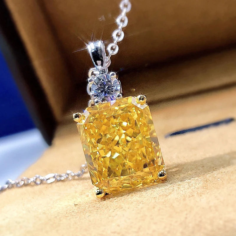 collares Huitan Yellow Square Cubic Zircon Pendant Necklace for Women Simple Stylish Design Lady's Party Accessories Gift Fashion Jewelry