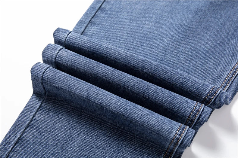 Plus Size 40 42 44 Autumn Men's Blue Straight Loose Jeans Business Casual Cotton Stretch Denim Pants Male Brand