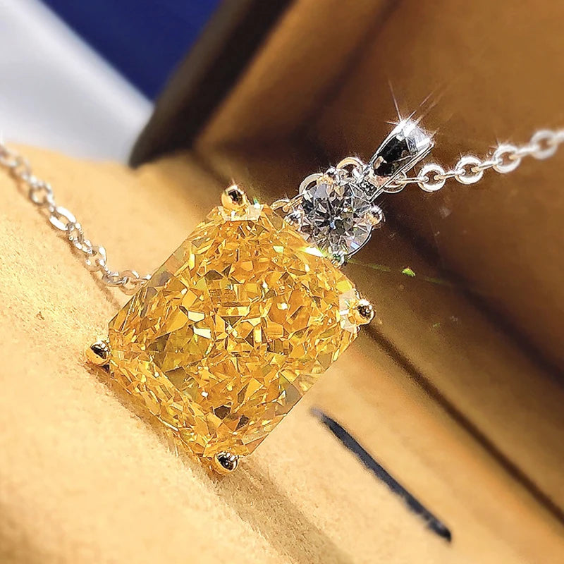 collares Huitan Yellow Square Cubic Zircon Pendant Necklace for Women Simple Stylish Design Lady's Party Accessories Gift Fashion Jewelry