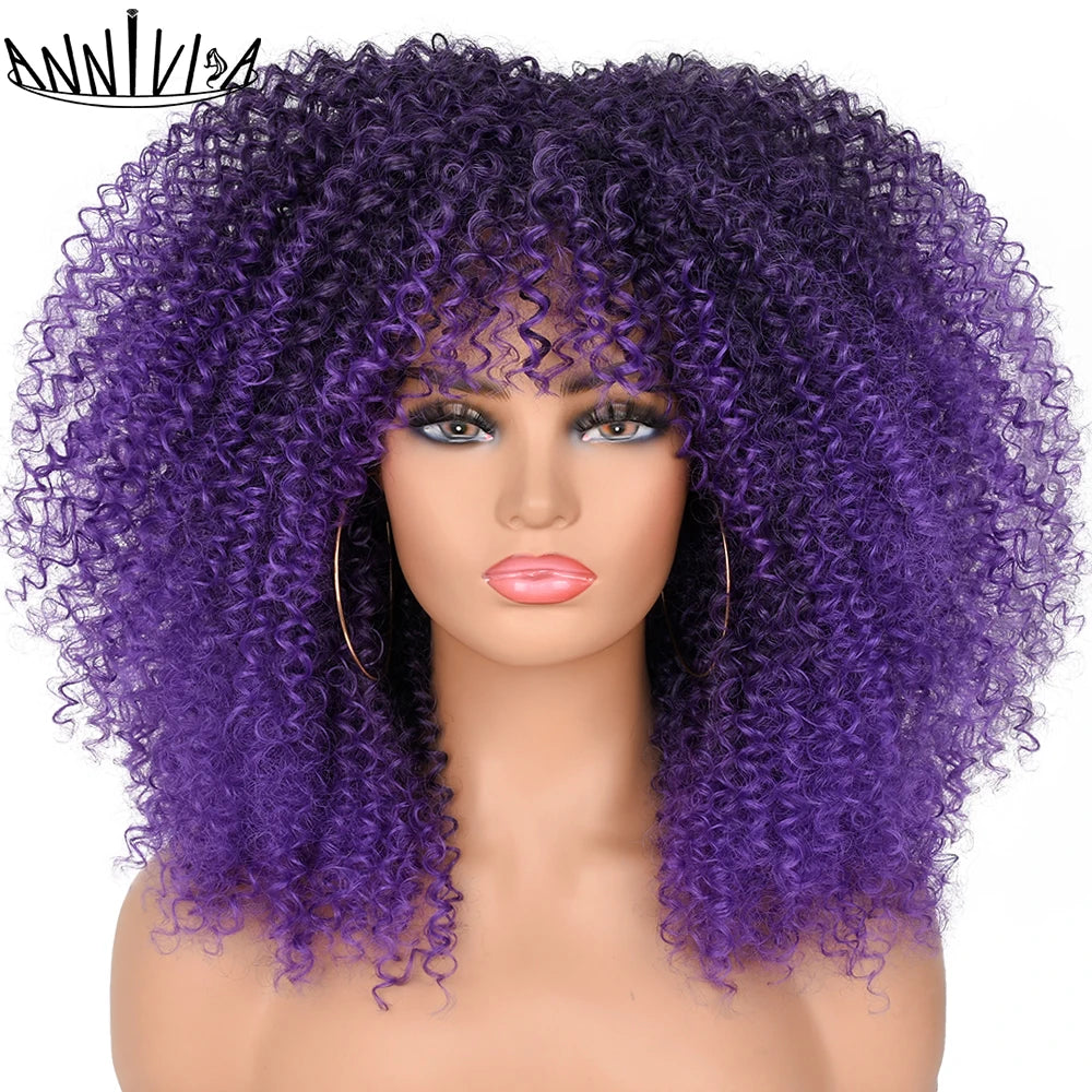 Curly Wigs With Bangs Afro Curly Wigs for Black Women Large Bouncy and Soft Natural Synthetic Wigs for Daily Party Cosplay