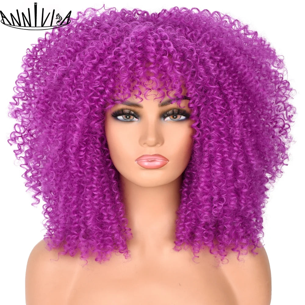 Curly Wigs With Bangs Afro Curly Wigs for Black Women Large Bouncy and Soft Natural Synthetic Wigs for Daily Party Cosplay