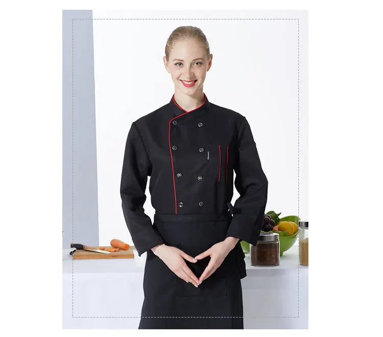 ropas de cocina ,chef Men's Kitchen Jacket and Cooking Apron Hotel Women Waiter Catering Uniform Long Sleeve Bakery Bar Cafe Clothes Chef Coat