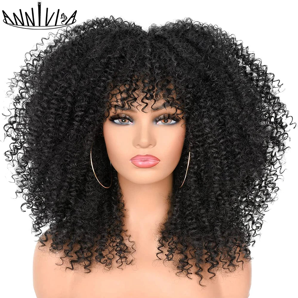 Curly Wigs With Bangs Afro Curly Wigs for Black Women Large Bouncy and Soft Natural Synthetic Wigs for Daily Party Cosplay