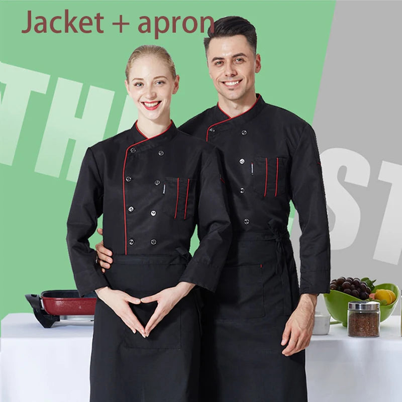 ropas de cocina ,chef Men's Kitchen Jacket and Cooking Apron Hotel Women Waiter Catering Uniform Long Sleeve Bakery Bar Cafe Clothes Chef Coat