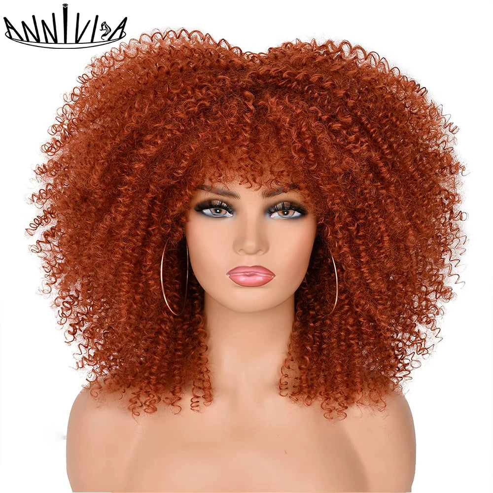 Curly Wigs With Bangs Afro Curly Wigs for Black Women Large Bouncy and Soft Natural Synthetic Wigs for Daily Party Cosplay