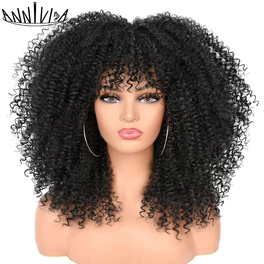 Curly Wigs With Bangs Afro Curly Wigs for Black Women Large Bouncy and Soft Natural Synthetic Wigs for Daily Party Cosplay